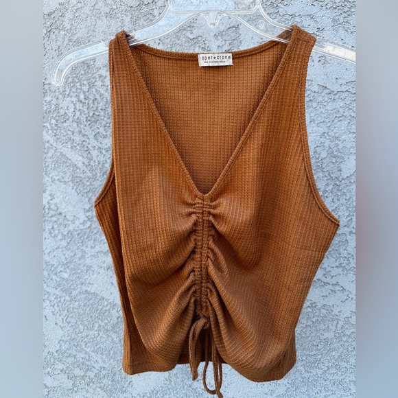 Paper Crane Brown Ruched Ribbed Tank Top - Picture 1 of 5